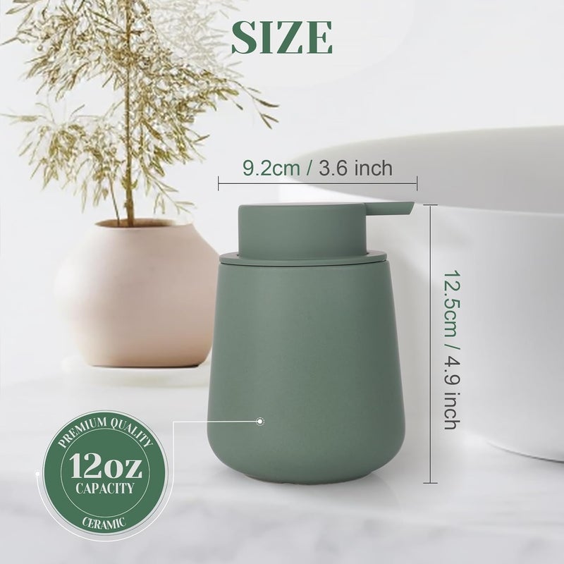INGOFIN Ceramic Foaming Soap Dispenser - 12oz Foam Hand Soap Dispenser Bathroom, Modern Dish Soap Bottle with Pump for Kitchen, Matte Green - Image 2